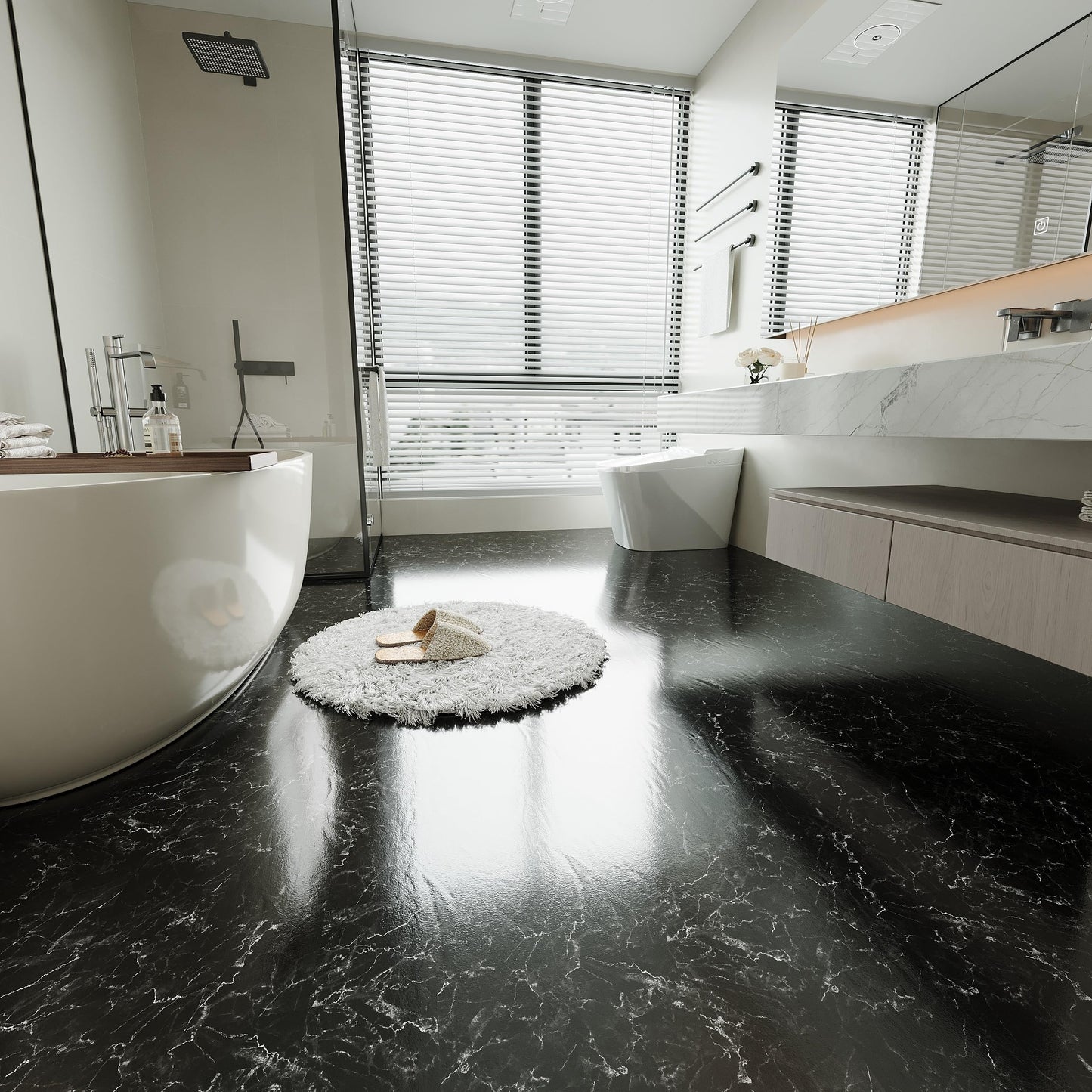 20-Pack Peel and Stick Floor Tiles Vinyl Floor 12 x 12 inch Self Adhesive Waterproof Flooring Planks DIY for Bathroom, Kitchen, Living Room, RV, Cover 20 Sq. Ft, Black Vein Marble