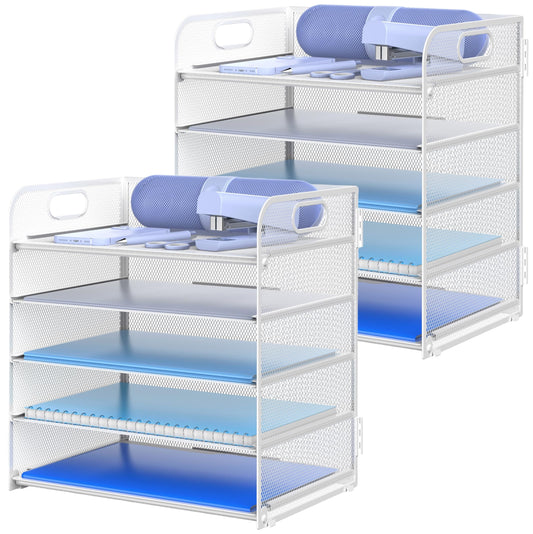 Letter Tray Paper Organizer 5-Tier Desk Organizer File Organizer Paper Holder with Handle, Metal Desktop Document Shelf Tray Office Classroom Organization - Black