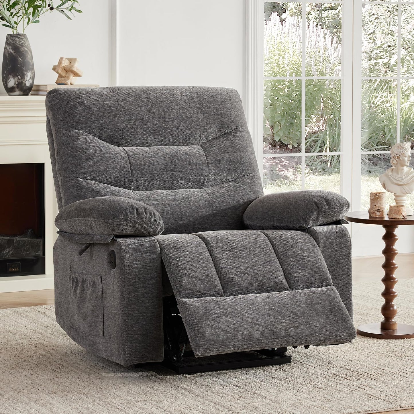 Power Lift Recliner Chair for Elderly, Oversized Electric Recliner for Adult, Chenille Fabric Lift Chair USB Ports(Grey)