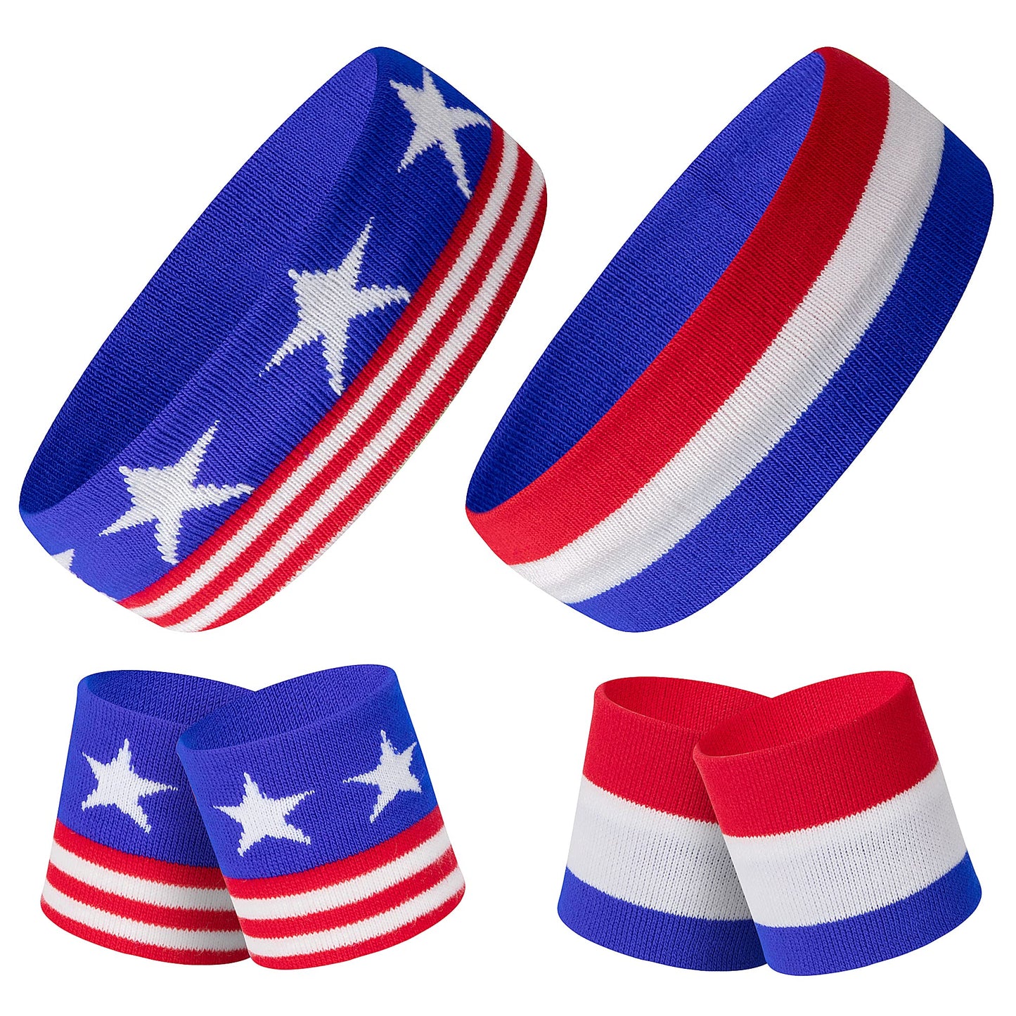 American Flag Sports Headband and Wristband- Striped Sweatband Set for Basketball, Football, Running, Gym, Exercise
