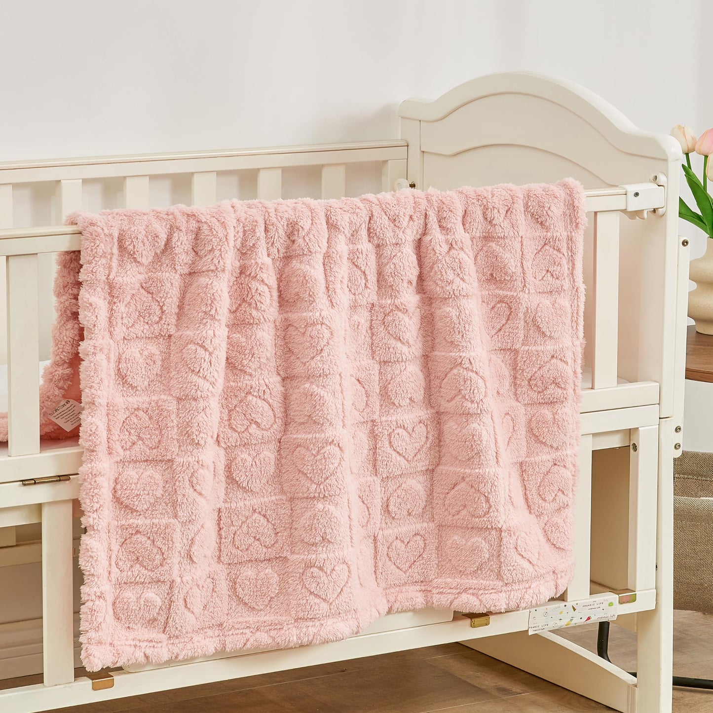 Yurhap Fleece Baby Blanket Heart Checkered Blanket, Ultra Soft Cozy Baby Blankets for Girls Boys, Fluffy Infant Toddler Newborn Receiving Blankets for Crib Stroller 30”×40” (Light Pink)