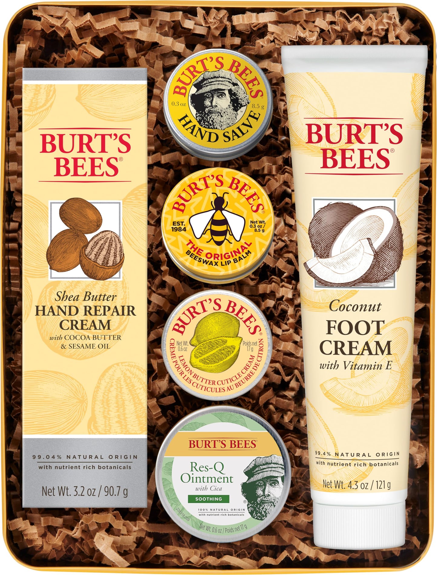 Burt's Bees Gifts Ideas - Classics Set, 6 Products in Giftable Tin – Cuticle Cream, Hand Salve, Lip Balm, Res-Q Ointment, Hand Repair and Foot Cream