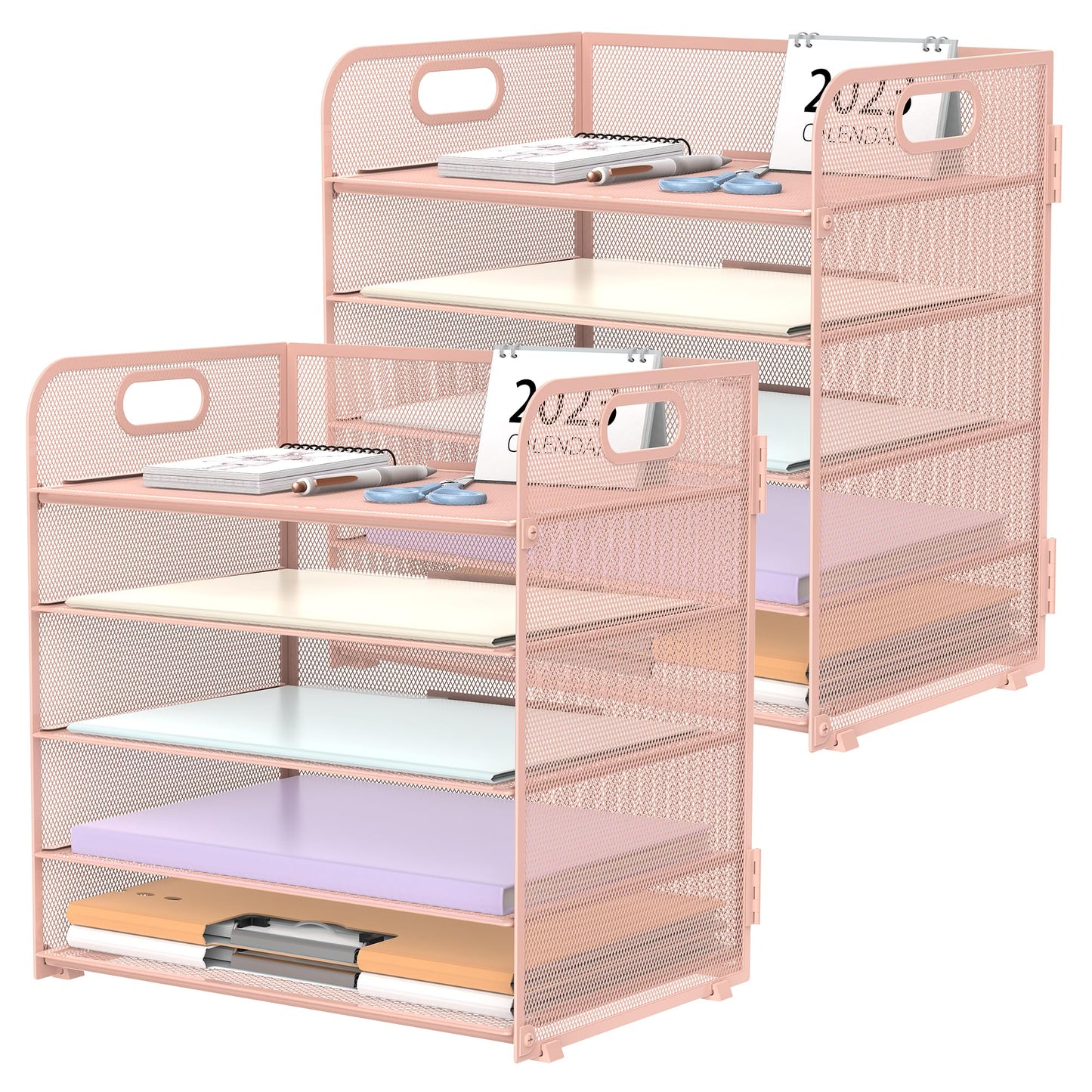 Supeasy 5 Trays Paper Organizer Letter Tray with Handle-Mesh Desk File Organizer, Paper Sorter Desk Organizer for Office, Home or School