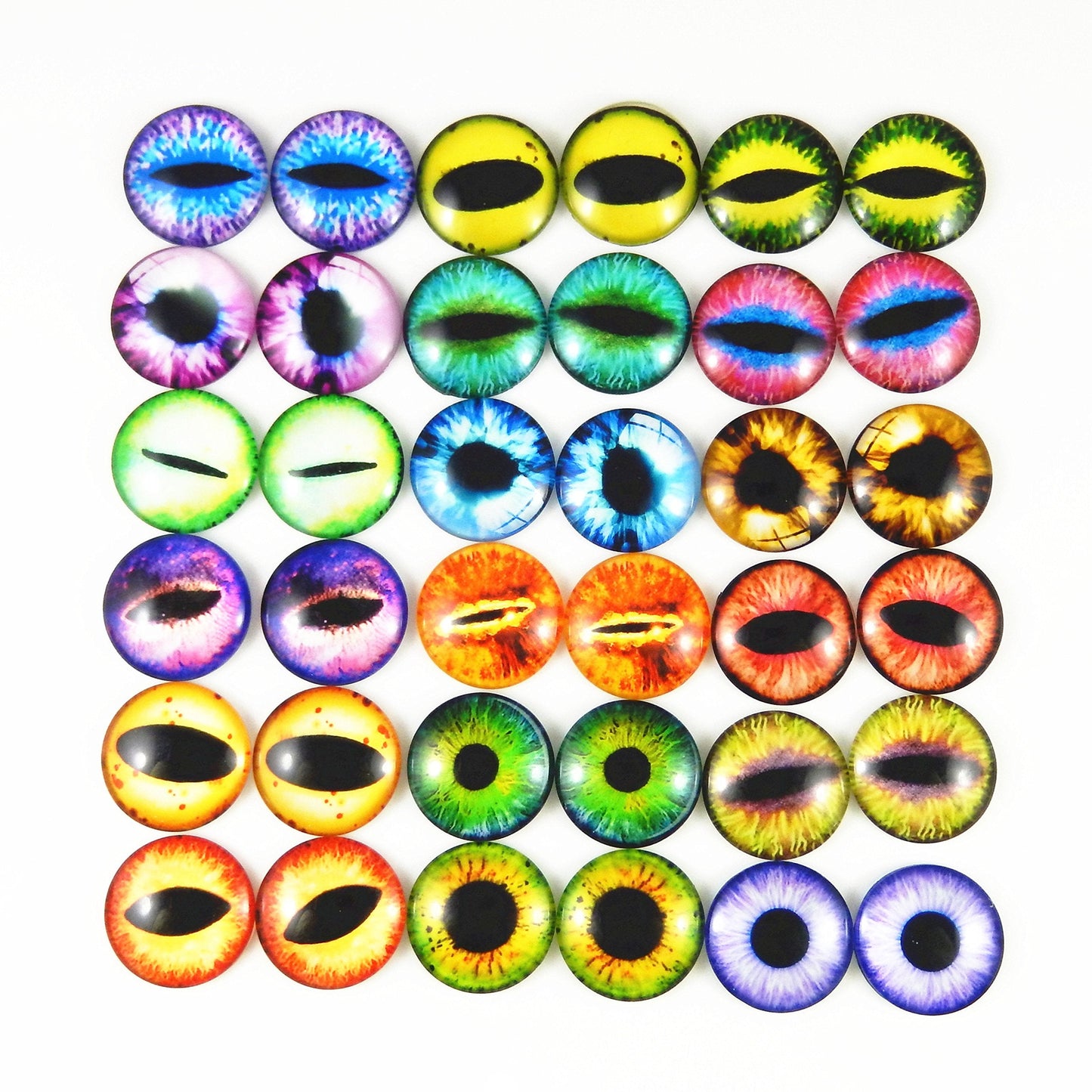 Julie Wang 10mm 100pcs Dragon Eyes Flatback Glass Cabochon Dome Cameo for Doll Making Jewelry Craft DIY Supplies 0.39inches