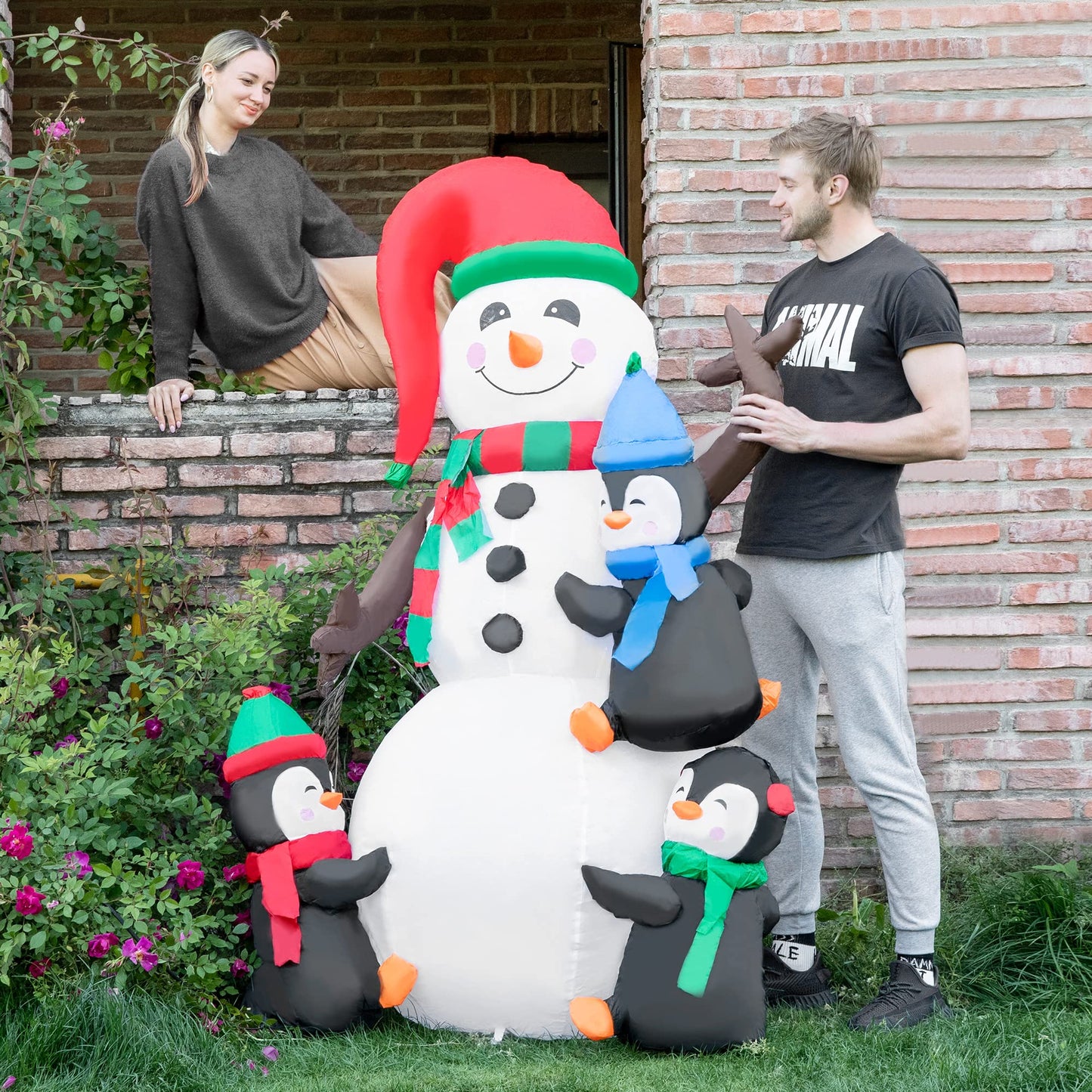 VIVOHOME 6FT Christmas Inflatable Outdoor Decoration, Snowman with Penguin, Navidad Blow Up Yard Decor with Built-in LED Light for Lawn, Garden, Party