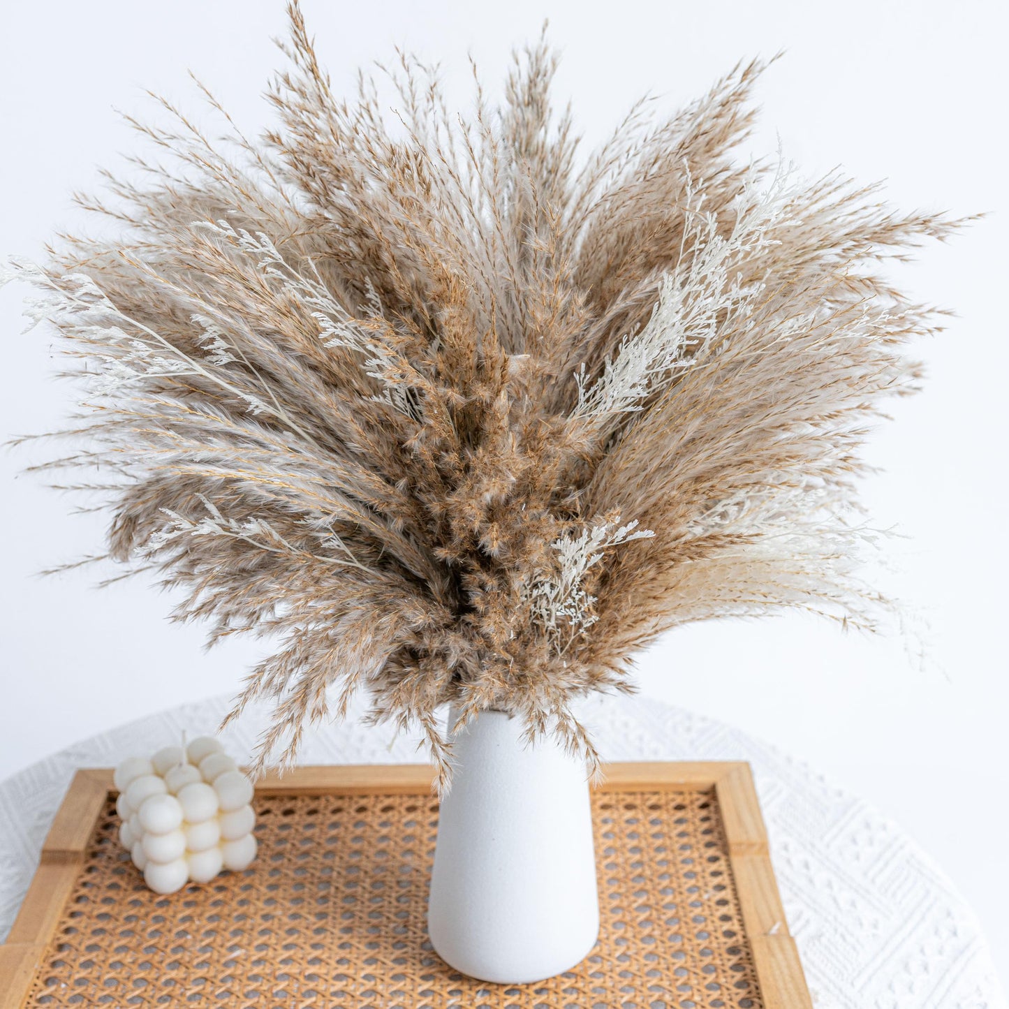 WILD AUTUMN Pampas Grass Decor dreid Flowers Fluffy pompas Grass vase Filler White Pampas Wedding Boho deocr Flowers Home Table Decor, Rustic Farmhouse (01-20Brown&20White)