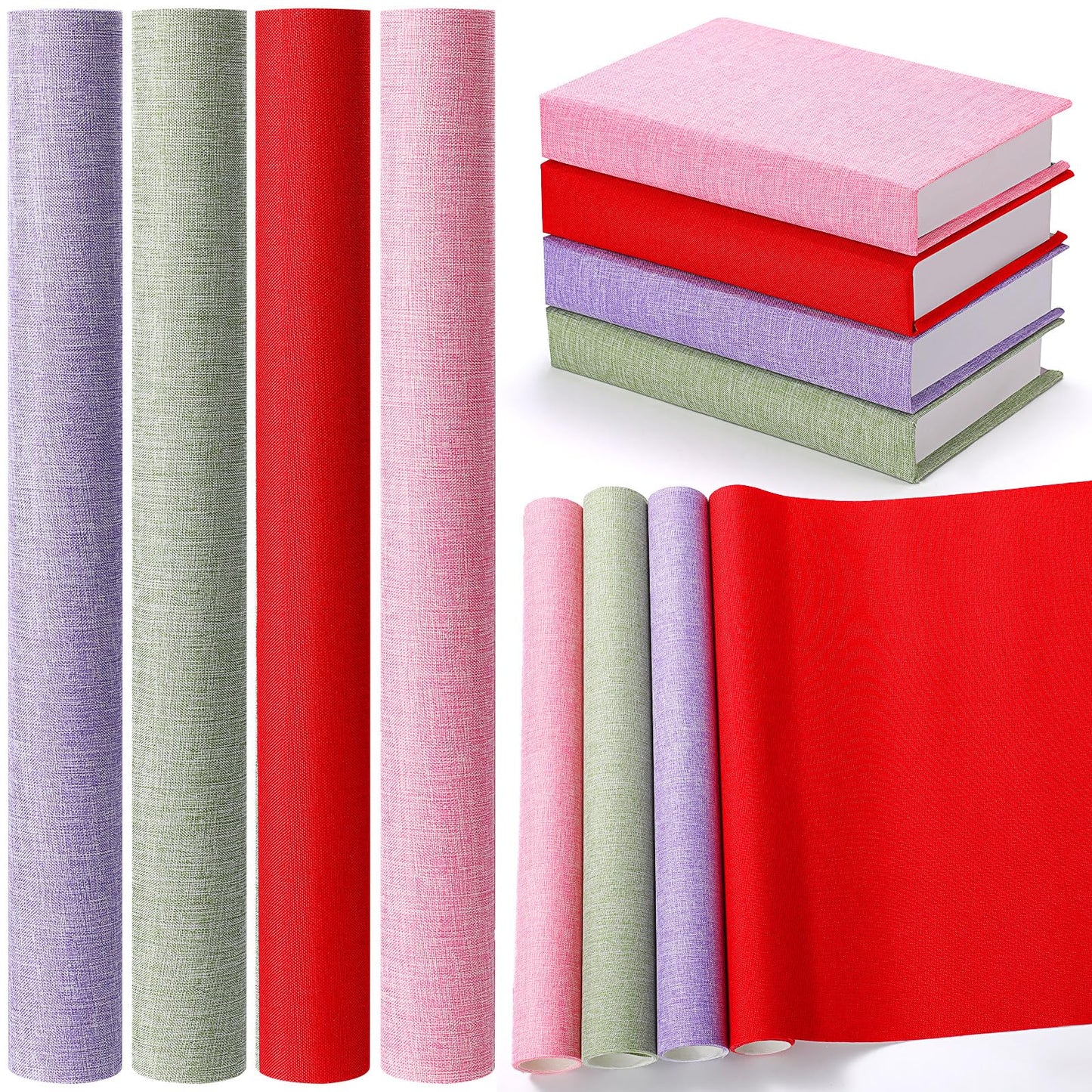 4 Pcs Book Cloth Bookcover Fabric Surface with Paper Backed Binding Cloth Fabric Book Cover for Scrapbooking Album DIY Craft Supplies Home, 4 Colors(Classic Color,40 x 16 Inches)
