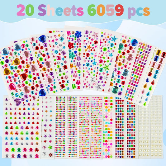 6059 PCS Gem Stickers,Gem for Crafting,Jewels Rhinestones for Crafts,Self Adhesive Stick on Gems Gemstones Diamond Stickers for Face Scrapbook Supplies DIY Craft Art,Heart Pearl Small Sticker for Kids