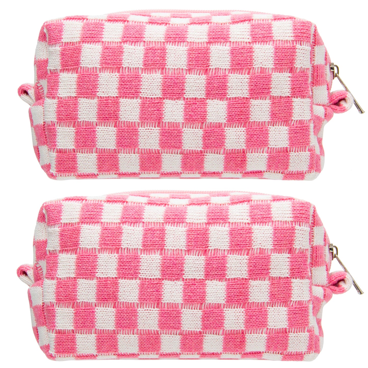 PAZIMIIK Checkered Makeup Bag for Purse Portable Zipper Make Up Pouch Small Cosmetic Case for Travel Accessories (Hotpink)