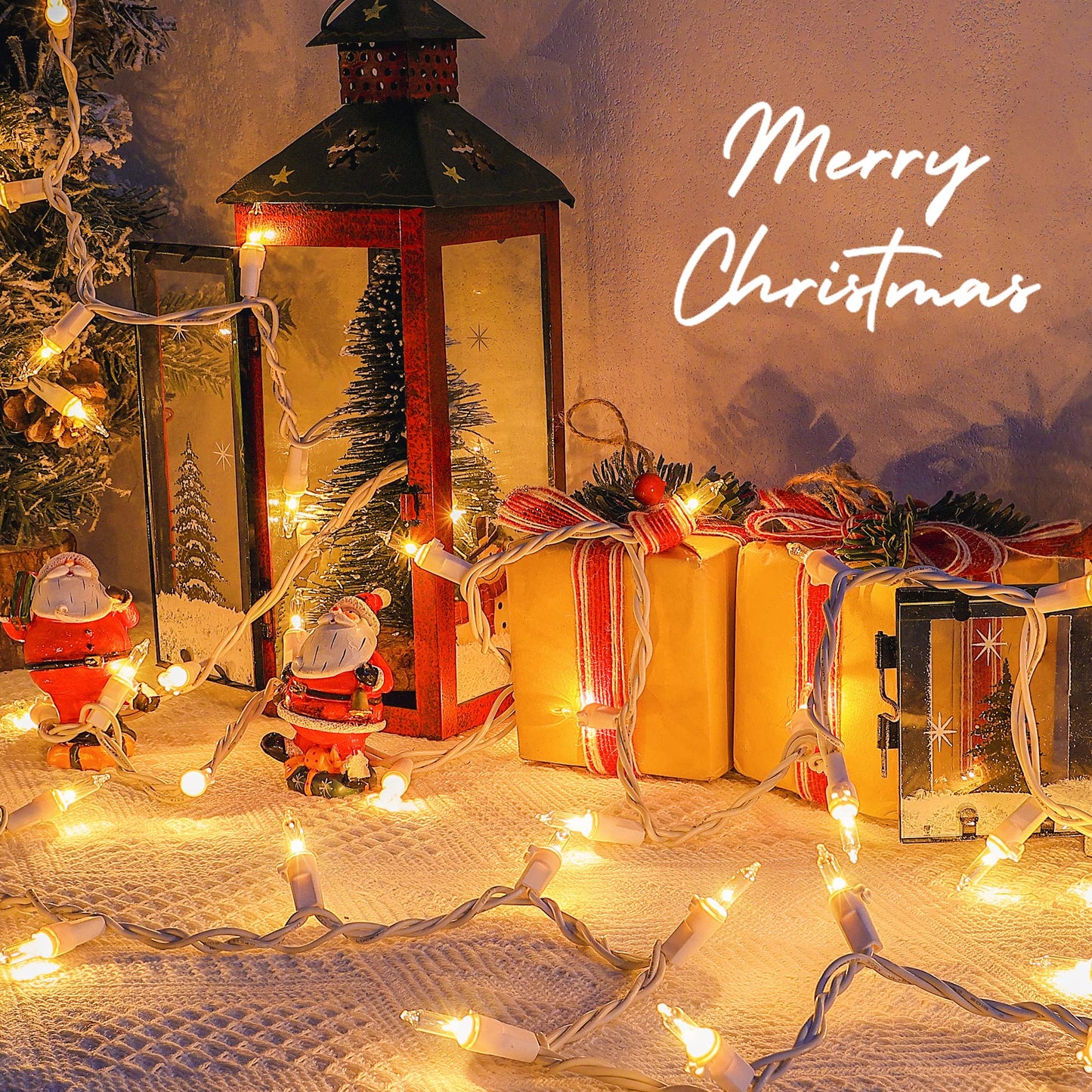 mimigogo Clear Christmas Lights Set with White Wire,50Count 13Feet Incandescent Bulb Mini String Lights for Indoor Christmas Tree Garland Birthday Wedding Party Festival Decoration, Warm White