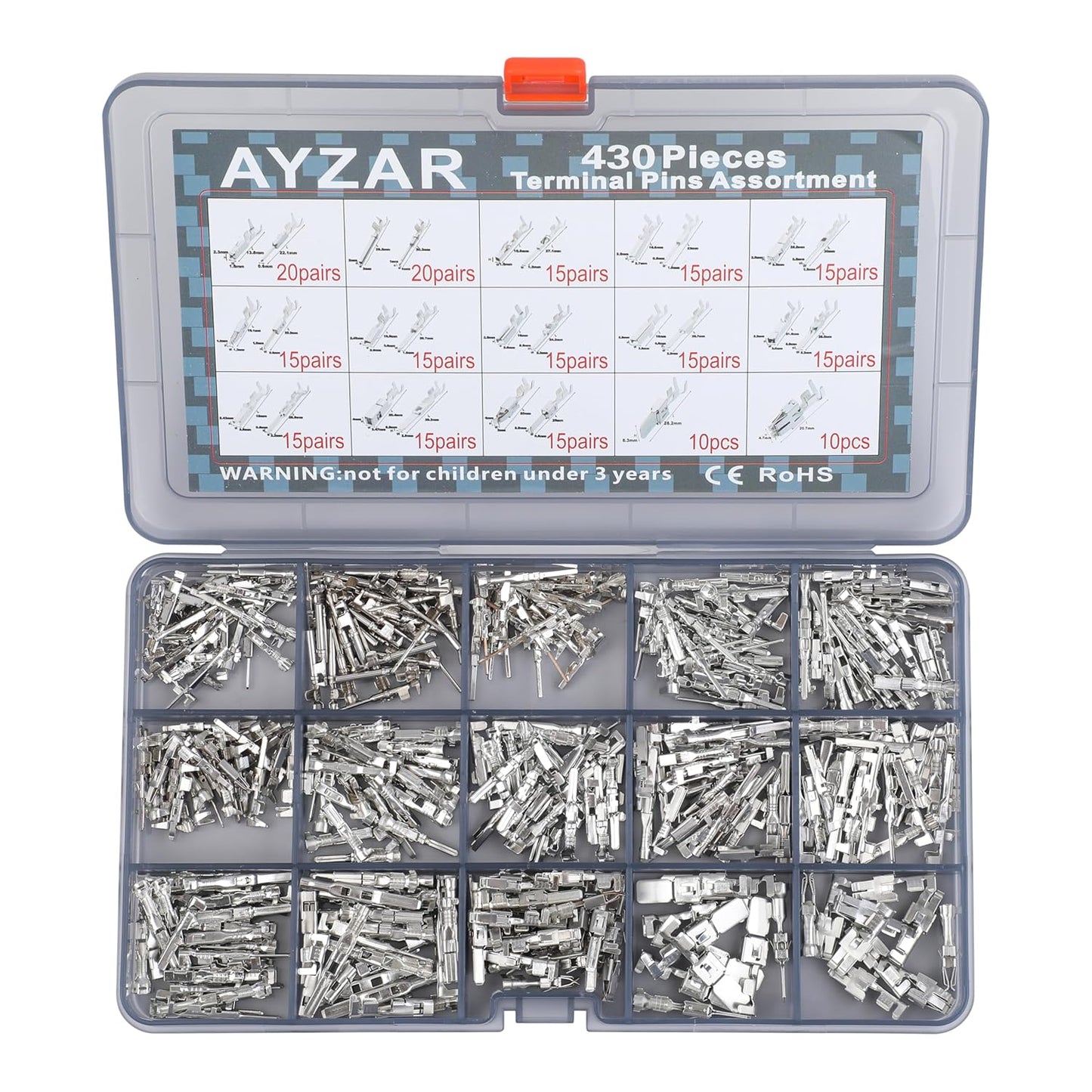430Pcs 28types Automotive Car Electrical Terminal Pins auto Connectors Kit Metri-Pack pins kit Male&Female Wire Connector Terminal Wire Harness Wiring 0.6/1/1.2/1.5/1.8/2.2/2.8/6.3mm
