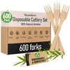 100% Bamboo Forks Set - High End Disposable Cutlery (100 Biodegradable Forks) | Reusable or Disposable Bamboo Utensils | Compostable FSC Certified Flatware for Weddings, Camping, Parties
