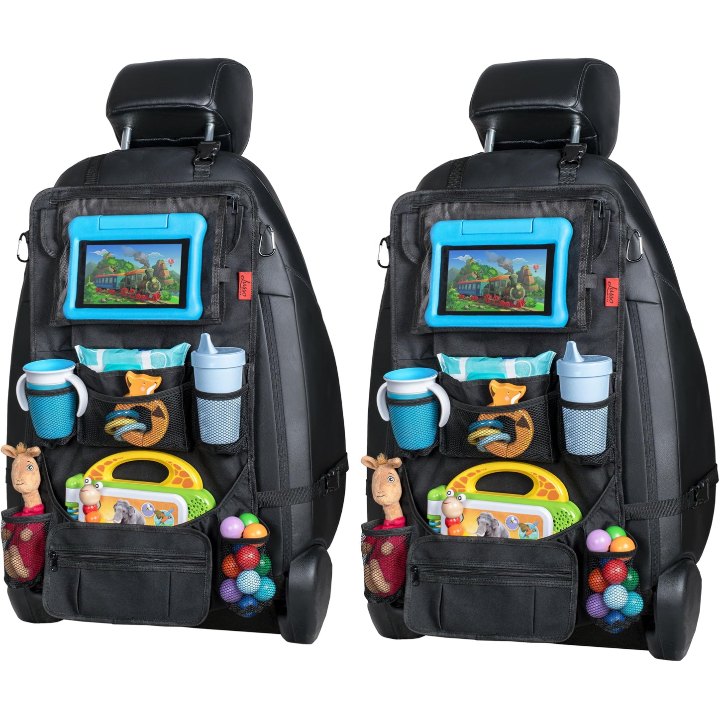 Lusso Gear Heavy Duty Back Seat Car Organizer Extra Large for Powerful Protection, Sag Proof & Reinforced Corners, Protects iPad & Backseat, 12 Versatile Car Seat Organizer Storage Compartments, (Tan)