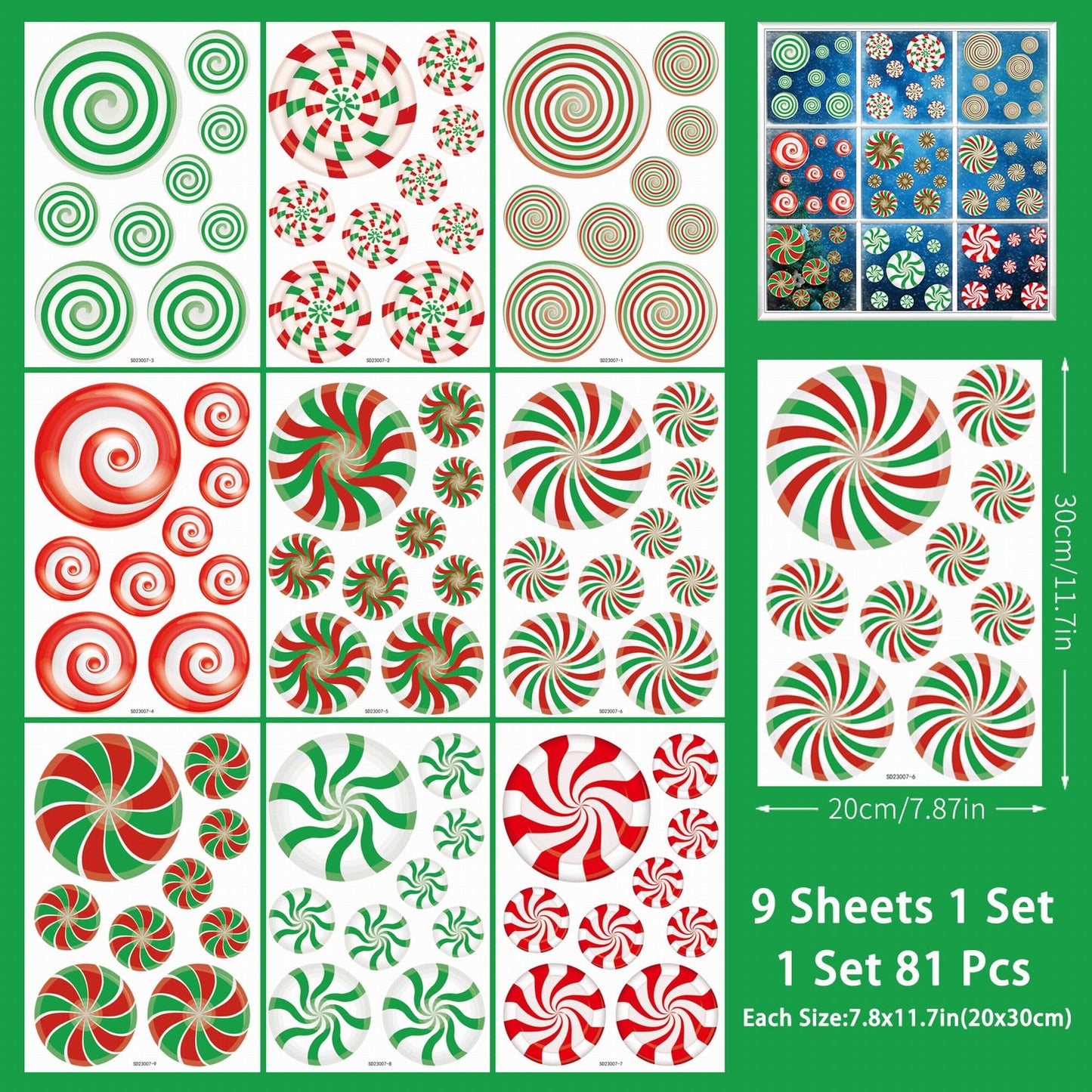 81pcs Christmas Window Clings,9 Sheets Christmas Stickers Double Sided for Home Party Supplies