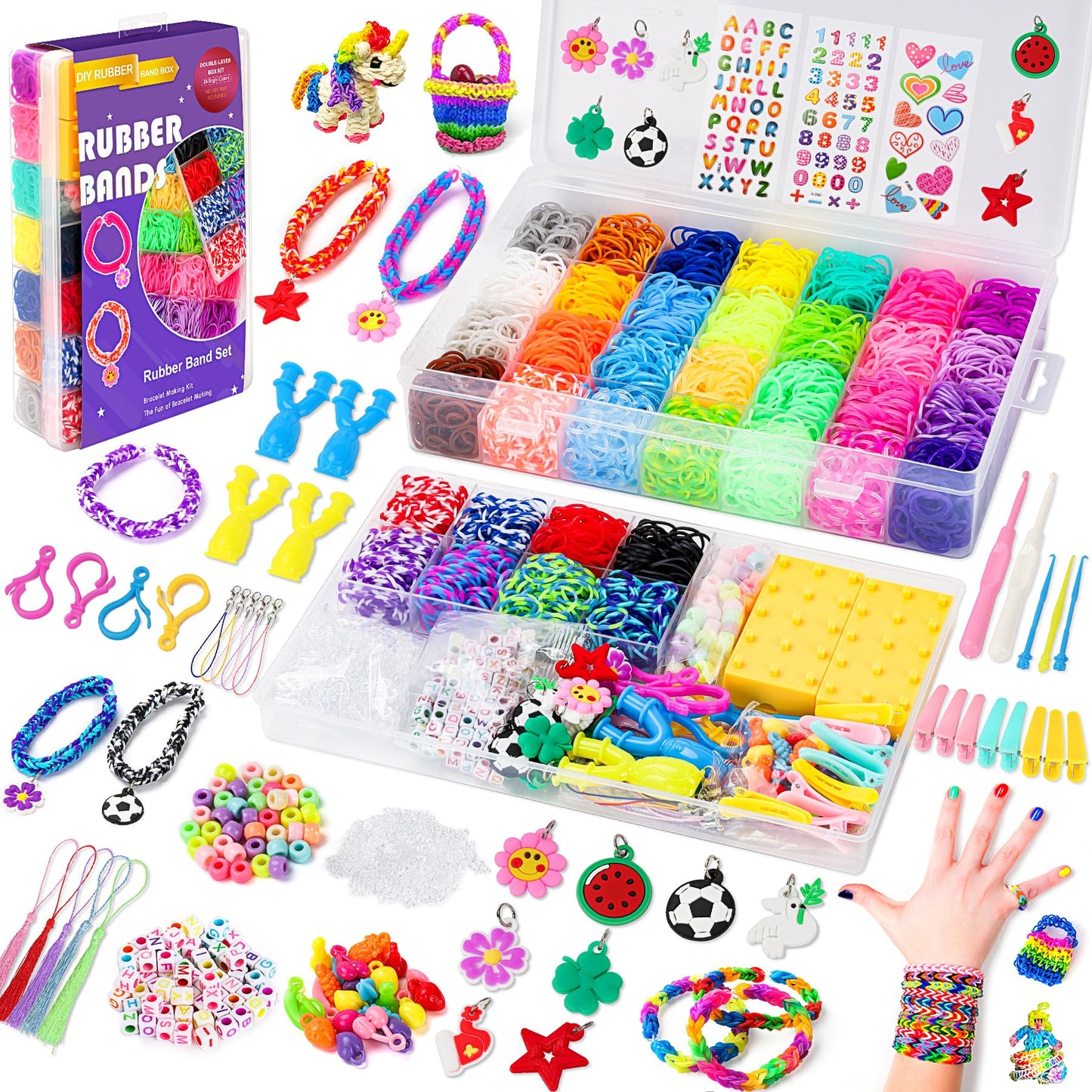 UUEMB 10000+ Rubber Band Bracelet Kit, Colorful Loom Bracelet Making Kit with Storage Box, DIY Art Craft Kit with Charms Beads for Beginners Kids Girls Boys Birthday Parties Christmas Gift