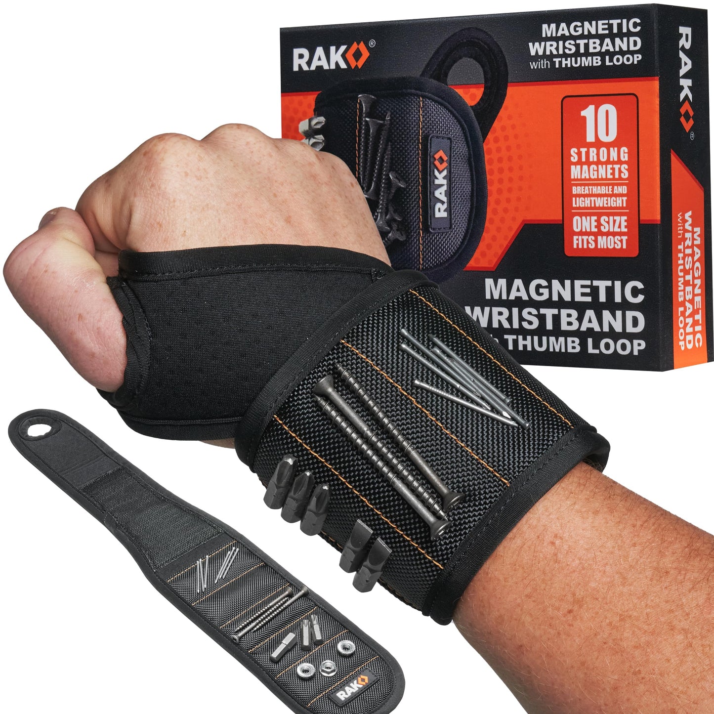 RAK Magnetic Wristband for Holding Screws, Nails, Drill Bits for Men, for Dad - Premium Nylon, Lightweight Powerful Magnets for Dad, Husband, Grandpa, Handyman