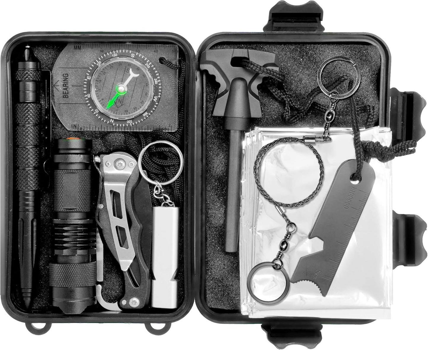 VViViD 10 in 1 Emergency Tactical Gear Survival Kit Knife Blanket Compass Fire Starter Flashlight Saw Outdoor Camping Hiking Hunting Adventure Sport Supplies