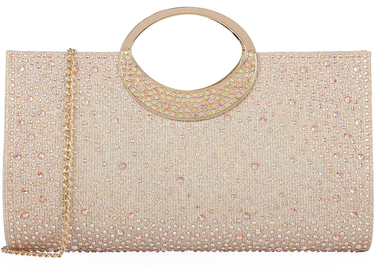 Dexmay Rhinestone Clutch Handbag with Crystal Handle for Wedding Party Elegant Clutch Purse for Women Champagne