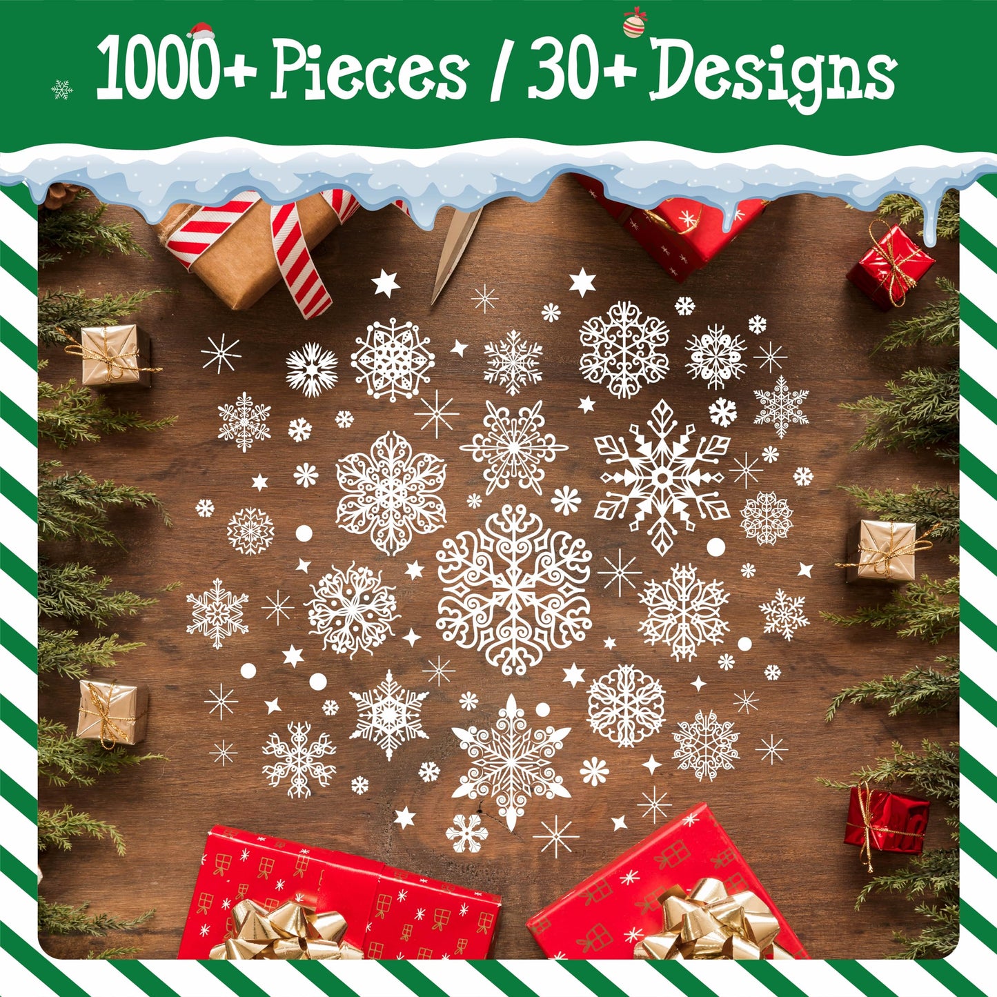 1000+ Double Sided Snowflake Window Clings, 30+ Designs Christmas Static Stickers Window Decoration Xmas Ornaments Reusable Winter Party Supplies New Year Decals for Winter Holiday (10 Sheets)