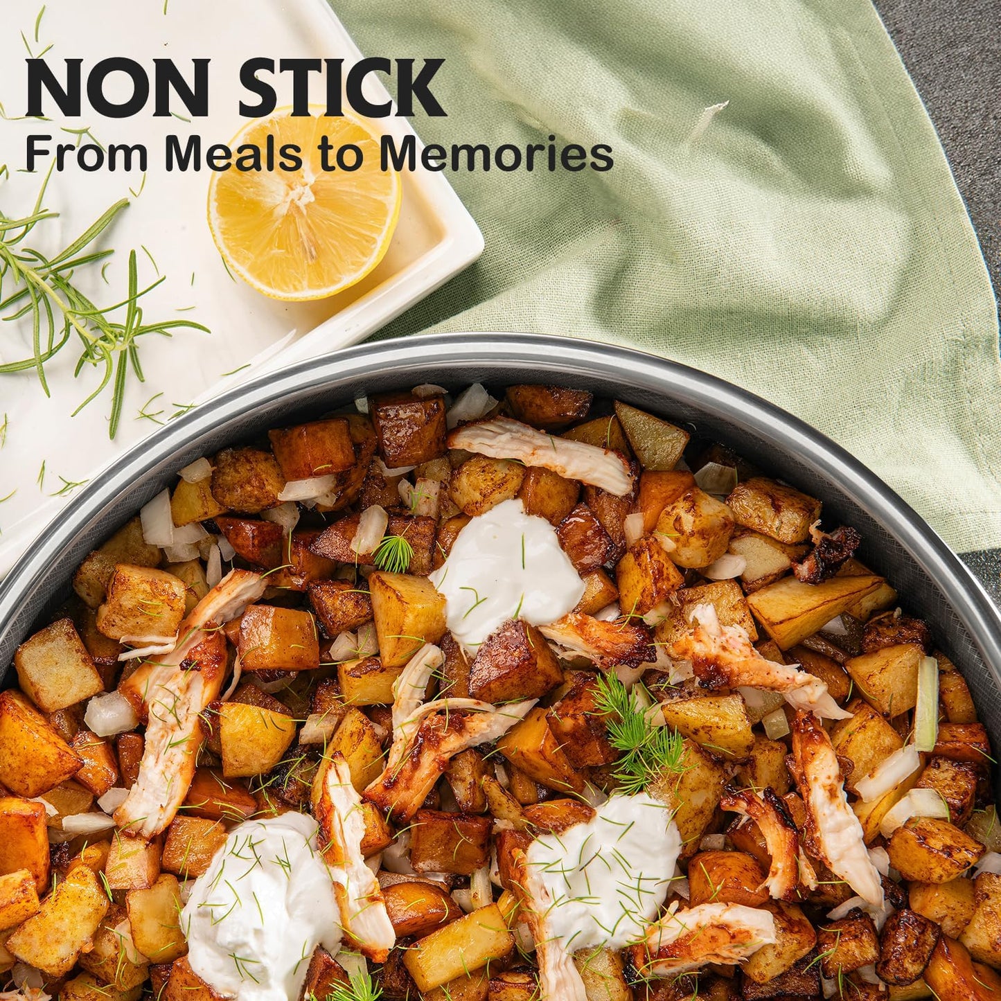 SNOWCLAD Saute Pan,Hybrid Non Stick 5 Quart Everyday pan,Chicken Fryer, PFOA Free Cookware,12 inch Deep Frying Pans with Lid,Dishwasher and Oven Safe,Works on Induction,Ceramic and Gas Cooktops