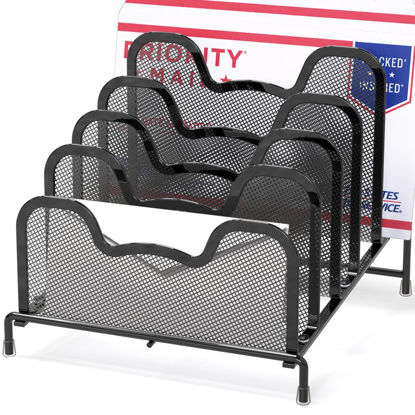 Simple Houseware Desk 5 Sections Step File Sorter Organizer, Black