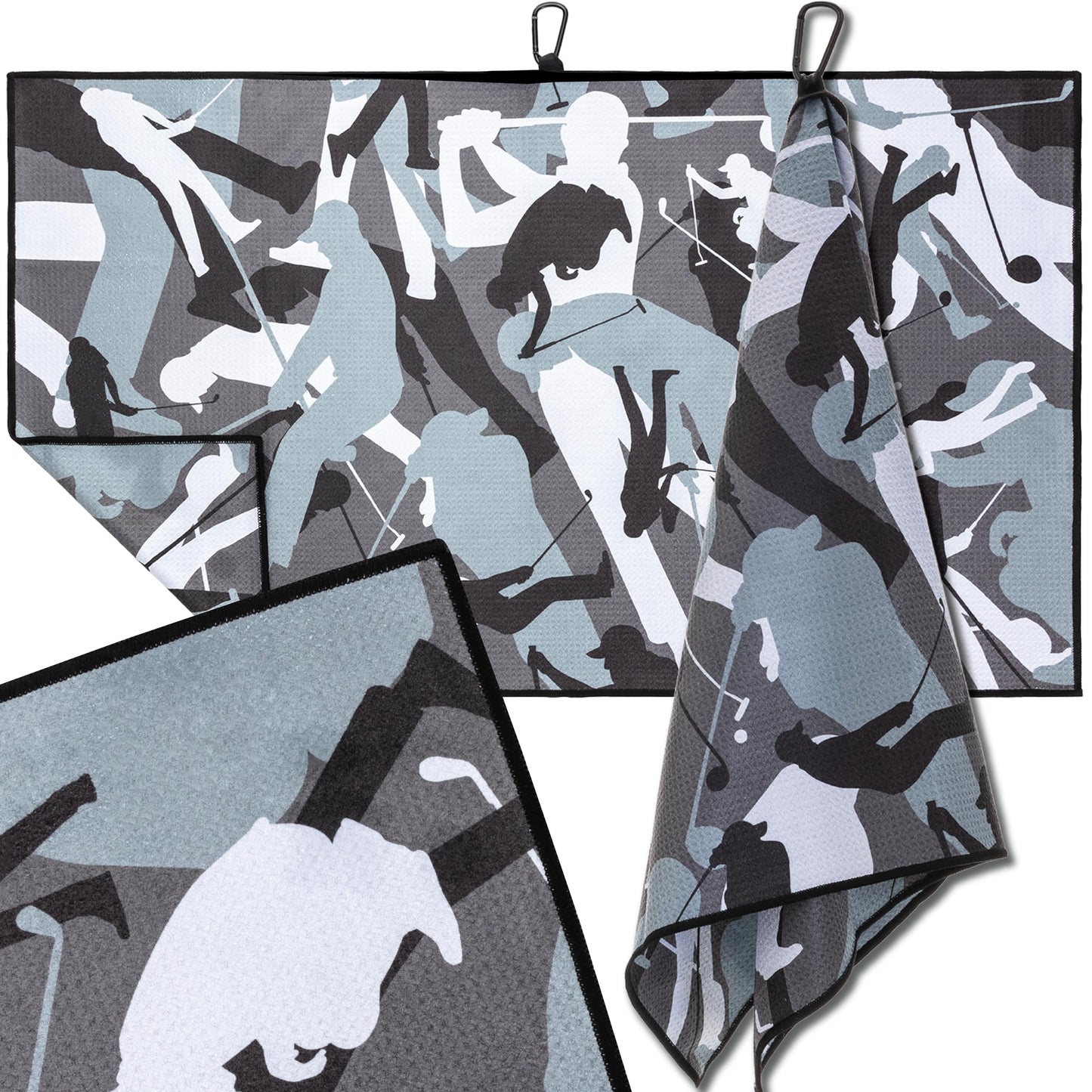 ANNIE FIORI Golf Towel (34" x 20") | Funny Camo, Microfiber Waffle Golf Towels For Golf Bags with Quick Dry Technology & Black Carabiner Clip - Golf Accessories for Men & Women, Ideal Gift for Golfers