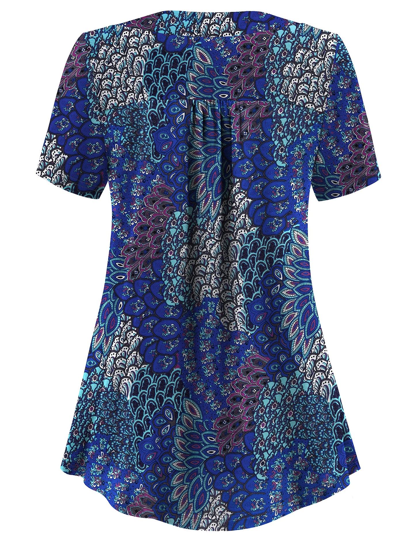 FOLUNSI Plus Size Tunic Tops for Women Loose Fit Pleated Front Flowy Shirt Blouses Peacock Print, XL