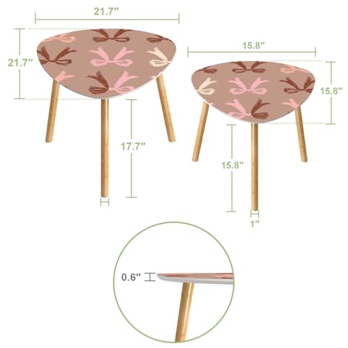 Triangle Nesting Coffee Table Set of 2 Bow Pattern Year 2025 Mocha Mousse Seamless Pattern Mocha Mousse Cute Modern Minimalist Side Table Small End Leisure Tea Tables for Living Room Bedroom Office