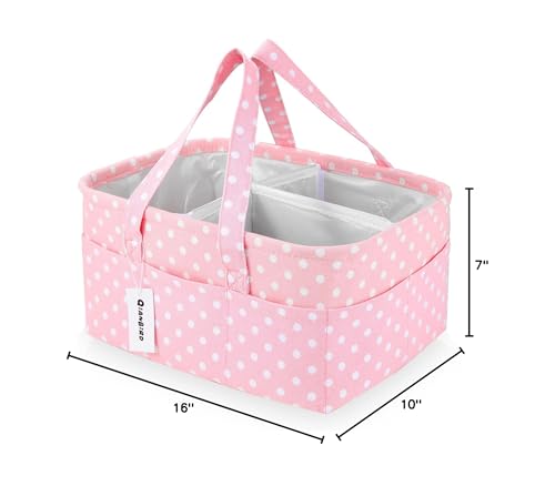 Pink Diaper Caddy Organizer for Baby Girl-Large Portable Diaper Caddy Basket for Changing Table-Diaper Organizer Caddy-Car Travel Tote Bag-Newborn Registry Baby Shower Basket for Diapers & Wipes
