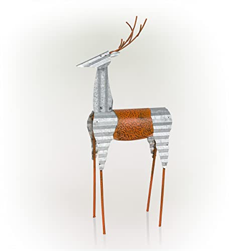 Alpine Corporation 30" H Outdoor Metal Rustic Standing Reindeer Lawn Christmas Holiday Decoration, Christmas Decoration