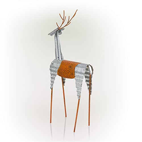 Alpine Corporation 30" H Outdoor Metal Rustic Standing Reindeer Lawn Christmas Holiday Decoration, Christmas Decoration