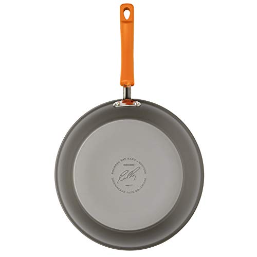 Rachael Ray Brights Hard-Anodized Aluminum Nonstick Cookware Set with Glass Lids, 10-Piece Pot and Pan Set, Gray with Orange Handles