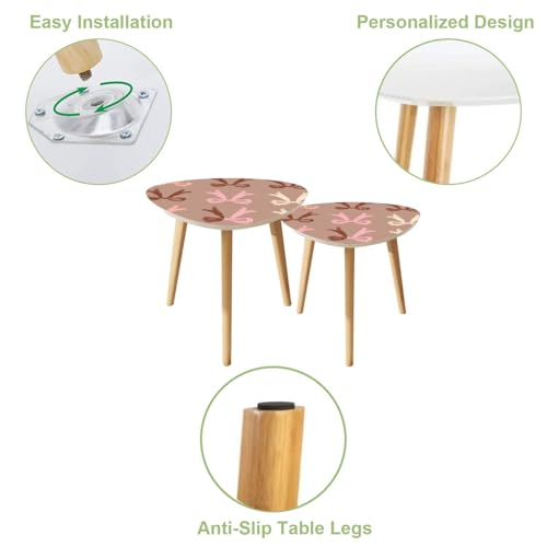 Triangle Nesting Coffee Table Set of 2 Bow Pattern Year 2025 Mocha Mousse Seamless Pattern Mocha Mousse Cute Modern Minimalist Side Table Small End Leisure Tea Tables for Living Room Bedroom Office