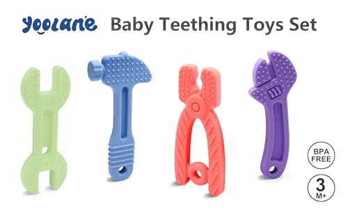 Yoolane® Baby Teether [Original] Silicone Teehing Toys for Babies - Tools Set Teething Relief Chew Toy BPA Free | Stuff & Essential & Gift for Toddler Infant Boy Girl 3+ Months | 4 Pieces