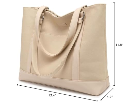 Laptop Bag for Women - Teacher Canvas Tote Bag with Compartments, Work Tote Bag for Travel Office 15.6 Inch