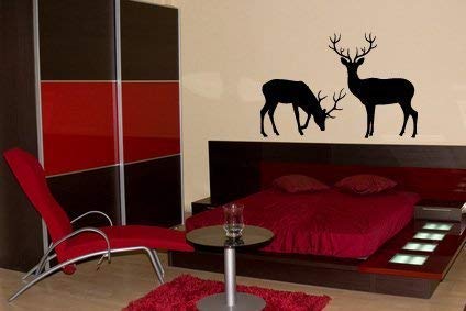 Home Find (Black 37 inches x 25 inches) Deer Buck and Doe Set of 2 Vinyl Decals Reindeer Wilderness Scene Wall Stickers Living Room Sofa Background Art Wall Decals Festival Christmas Wall Ornaments