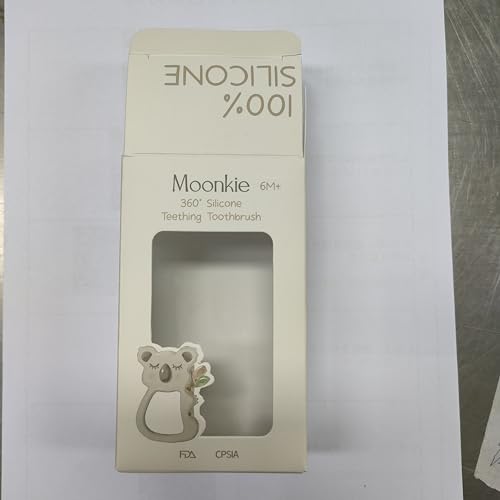 Moonkie Teething Toy, Safe & Easy to Hold BPA Free Silicone Teethers, 360° Baby Toothbrush with Suction Base, Teether Toys Best for Babies 6-12 Months (Koala Warm Taupe)