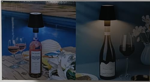 Coinmit 2 Pack LED Bottle Lamp 5500mAh Battery Portable Table Lamp Cordless IP54 Waterproof Wine Bottle Light for Outdoor Dining Bedroom Black
