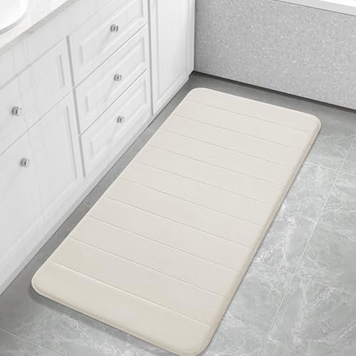 Yimobra Long Bath Mat 44"x24", Super Soft Quick Dry Memory Foam Bathroom Rug, Water Absorbent, Non Slip Backing Machine Washable for Tub Shower, Thick Comfort Support, Cream