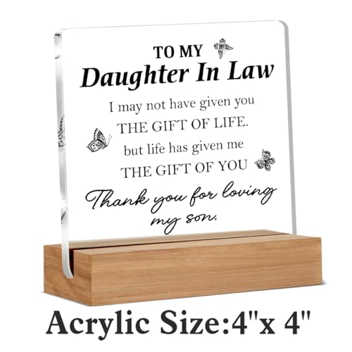 Daughter In Law Gifts from Mother, Birthday Anniversary Wedding Gifts To My Daughter In Law Decorative Desk Signs Acrylic Plaque, Christmas Engagement Gift
