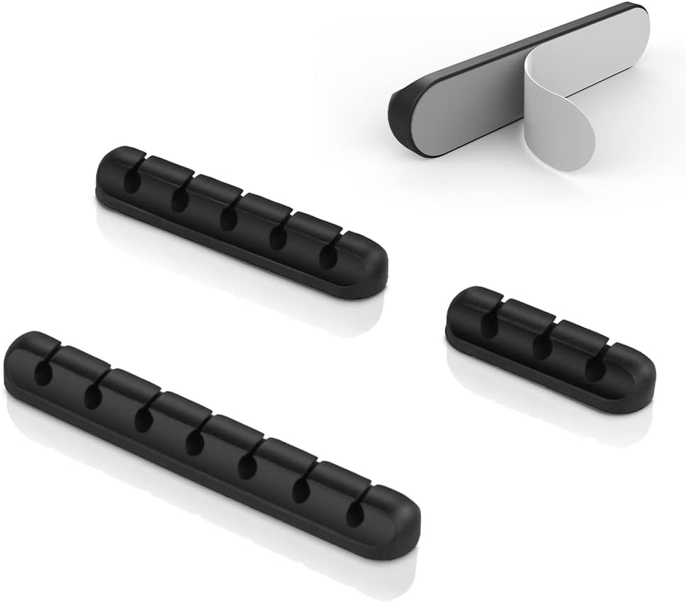 Cable Clips Cord Management Organizer, 3 Packs Silicone Adhesive Hooks, Wire Holder USB Power Charging Accessory Mouse PC Nightstand Desktop Wall Phone Workspace Office (7, 5 and 3 Slots)