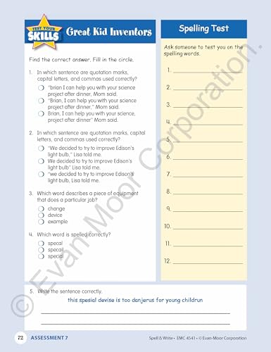 Evan-Moor Skill Sharpeners Spell and Write Workbook, Grade 5, 144 Spelling Words, Test Prep, Compound Words, Conjunctions, Grammar, Punctuation, Creative Writing, Vocabulary, Activities, Homeschool