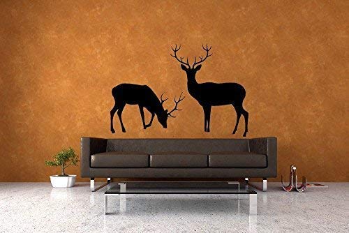 Home Find (Black 37 inches x 25 inches) Deer Buck and Doe Set of 2 Vinyl Decals Reindeer Wilderness Scene Wall Stickers Living Room Sofa Background Art Wall Decals Festival Christmas Wall Ornaments