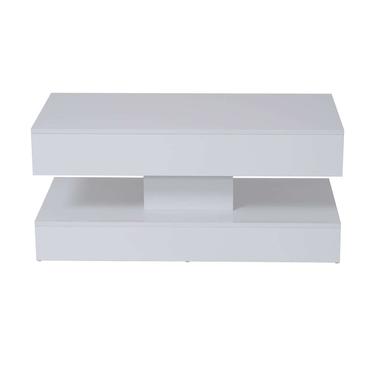 OC Orange-Casual LED Coffee Table with Storage, High Glossy Center Table with 2 Sliding Drawers, Modern Stylish Rectangle Coffee Table Double Layer with Open Display Shelf for Living Room (White)