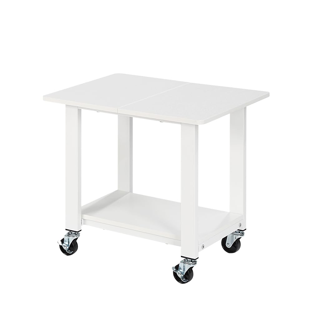 SunnyPoint 2-Tier Under Desk Printer Stand with Storage Shelf and Steel Frame, Industrial Mobile Printer Cart Holder with Lockable Wheels for Home and Office (WHT)