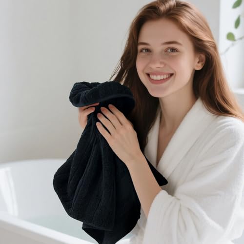 2-Pack Bathroom Hand Towels (Black) Ribbed – Guest Room & Spa Premium Cotton Face Towels 13” x 29”, Soft and Quick Drying 480 GSM