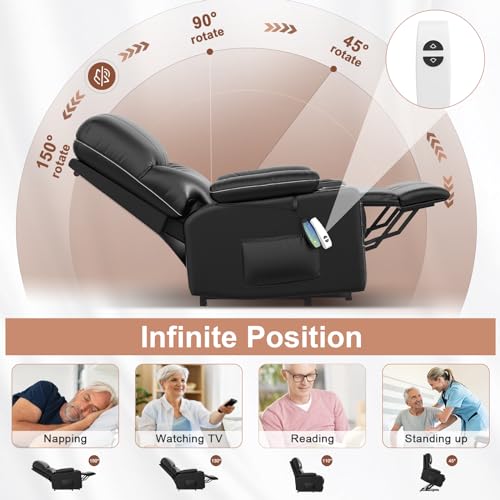 2025 Upgraded Power Lift Recliner Chair, Lift Recliners with Heat and Massage, 27in Extra Wide Recliner Lift Chairs for Elderly, Faux Leather Reclining Lift Chairs with Cup Holders & USB Ports (Black)