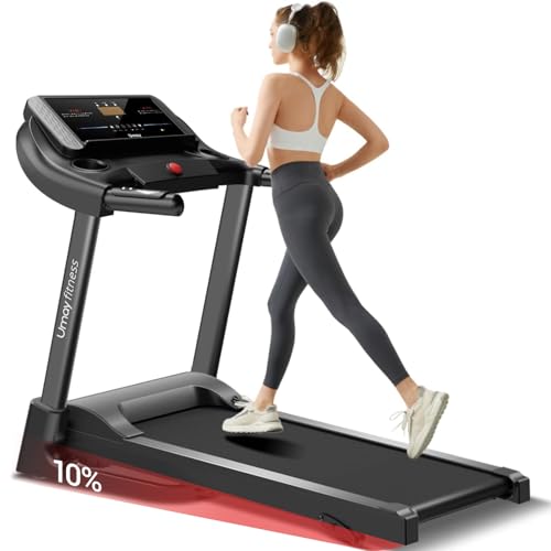 UMAY Fitness Home Folding Incline Treadmill with Pulse Sensors, 3.0 HP Quiet Brushless, 300 lbs Capacity (Black or Gray) (Gray)