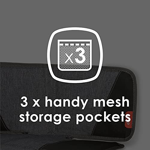 Diono Super Mat Car Seat Protector For Infant Car Seat, Booster Seat and Pets, Crash Tested, Thick Padding, Non Slip Backing, Durable, Water Resistant Protection, 3 Handy Mesh Storage Pockets, Gray