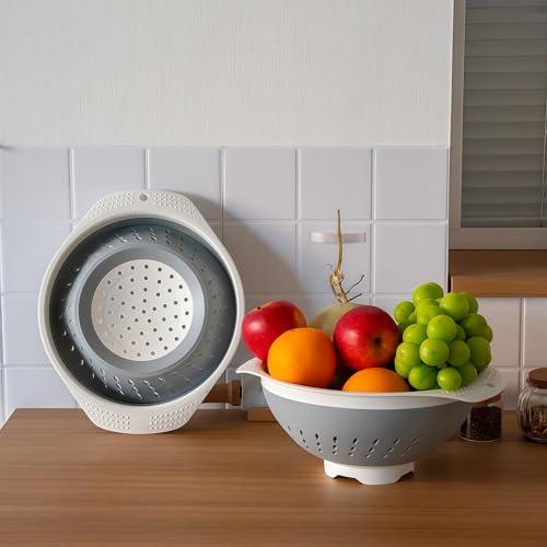 Collapsible Colander Strainer, 5 Quart Silicone Kitchen Drainer for Pasta, Veggies, Fruits, Space Saving Foldable Design, Dishwasher Safe, RV & Camping Essential, New Home Must-Have